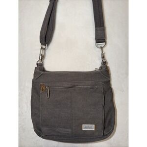 Travelon Anti-Theft Crossbody Shoulder Bag Hobo Gray Canvas Pockets Adjustable